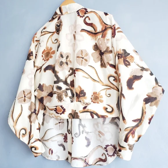 DOROTHEE SCHUMACHER ABSTRACT FLORAL NEUTRAL HIGH, LOW BLOUSE SIZE S/M - Picture 7 of 16